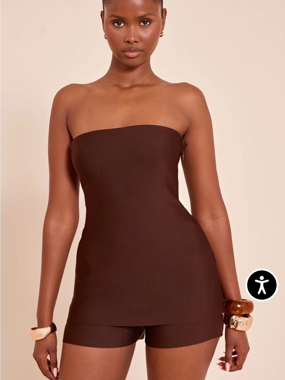 PrettyLittleThing Chocolate Strapless High Waist Shorts Set